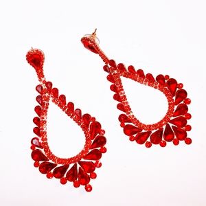 Lipstick red glass large chandelier earrings